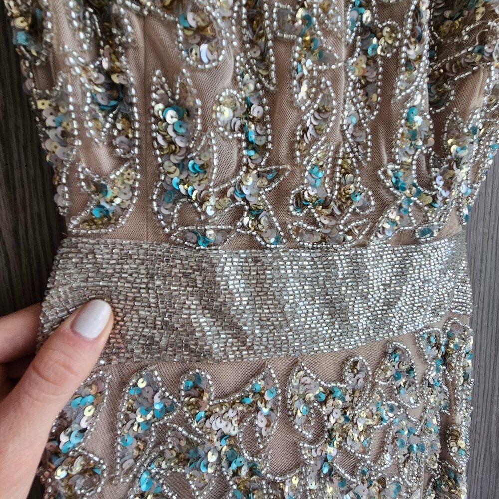 Mac Duggal floor length beaded nude dress - wedding or formal - size 10 - Picture 5 of 13